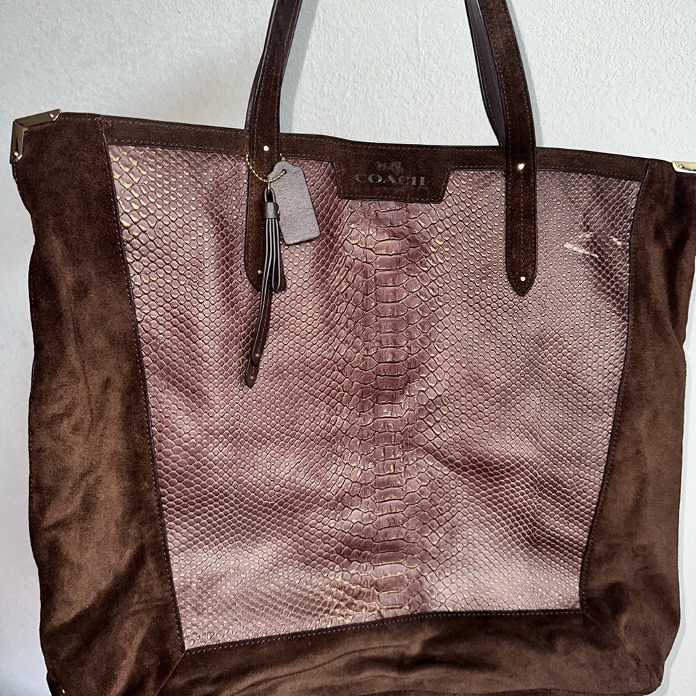 Coach Metallic Taupe Leather Interior with Logo Patch